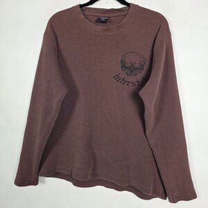 Interstate Y2K Skull Spider Waffle Knit Mens Medium Long Sleeve Brown Shirt